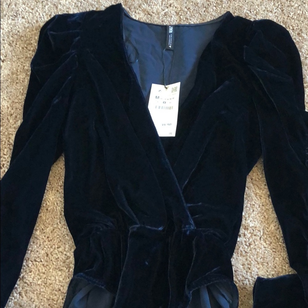 Zara Bodysuit Velvet Deep Navy Blue Sz M
